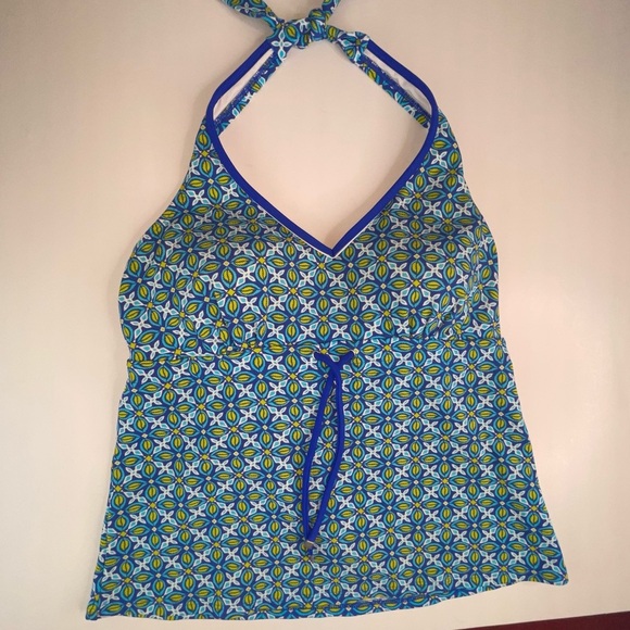 Lands’End Flora Tankini Daisy Batik Halter Swim Top V Neck - Picture 3 of 12